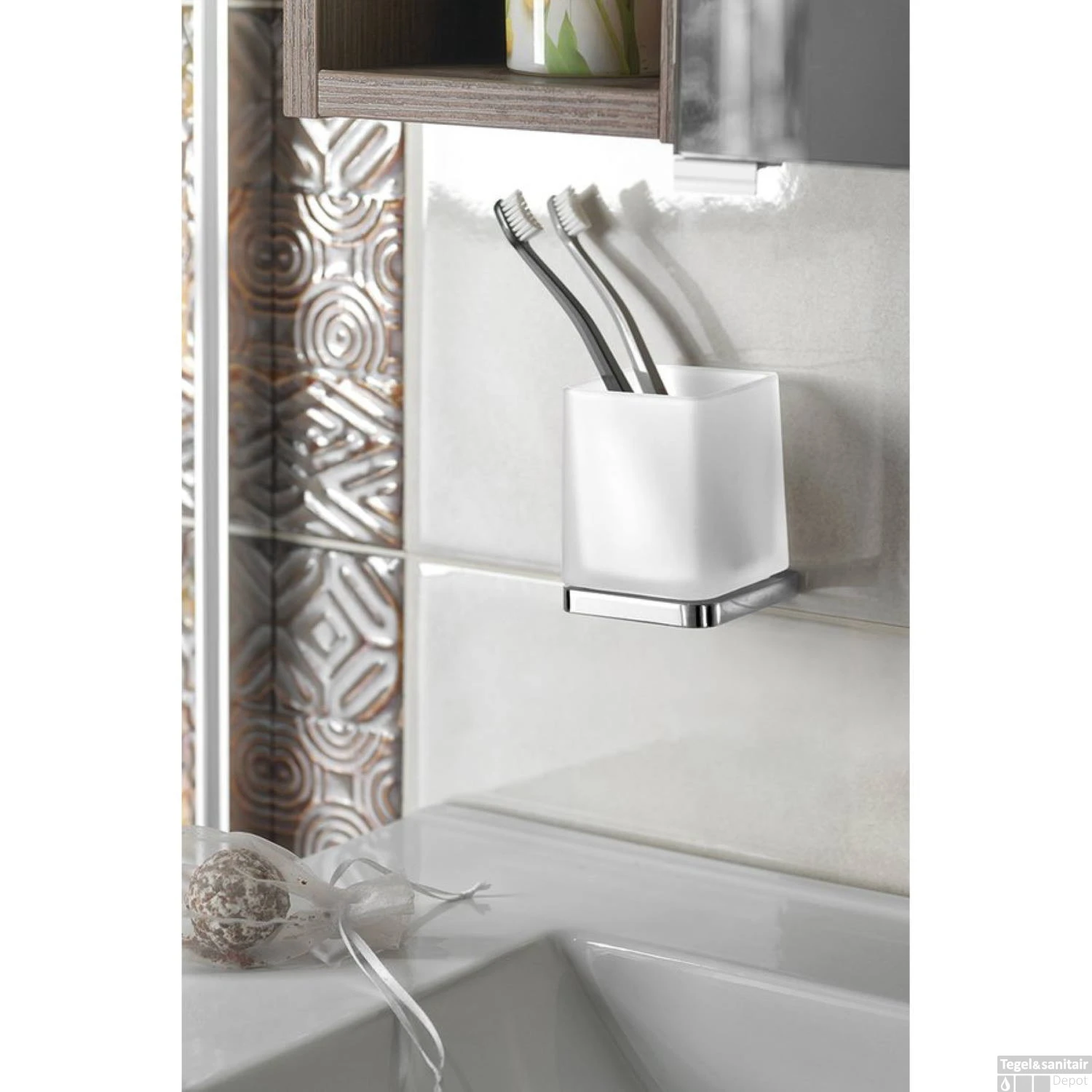 Bekerhouder Sapho Olymp Hangend Chroom / Melkglas 2 Bekerhouder Sapho Olymp Hangend Chroom / Melkglas - Afbeelding 2