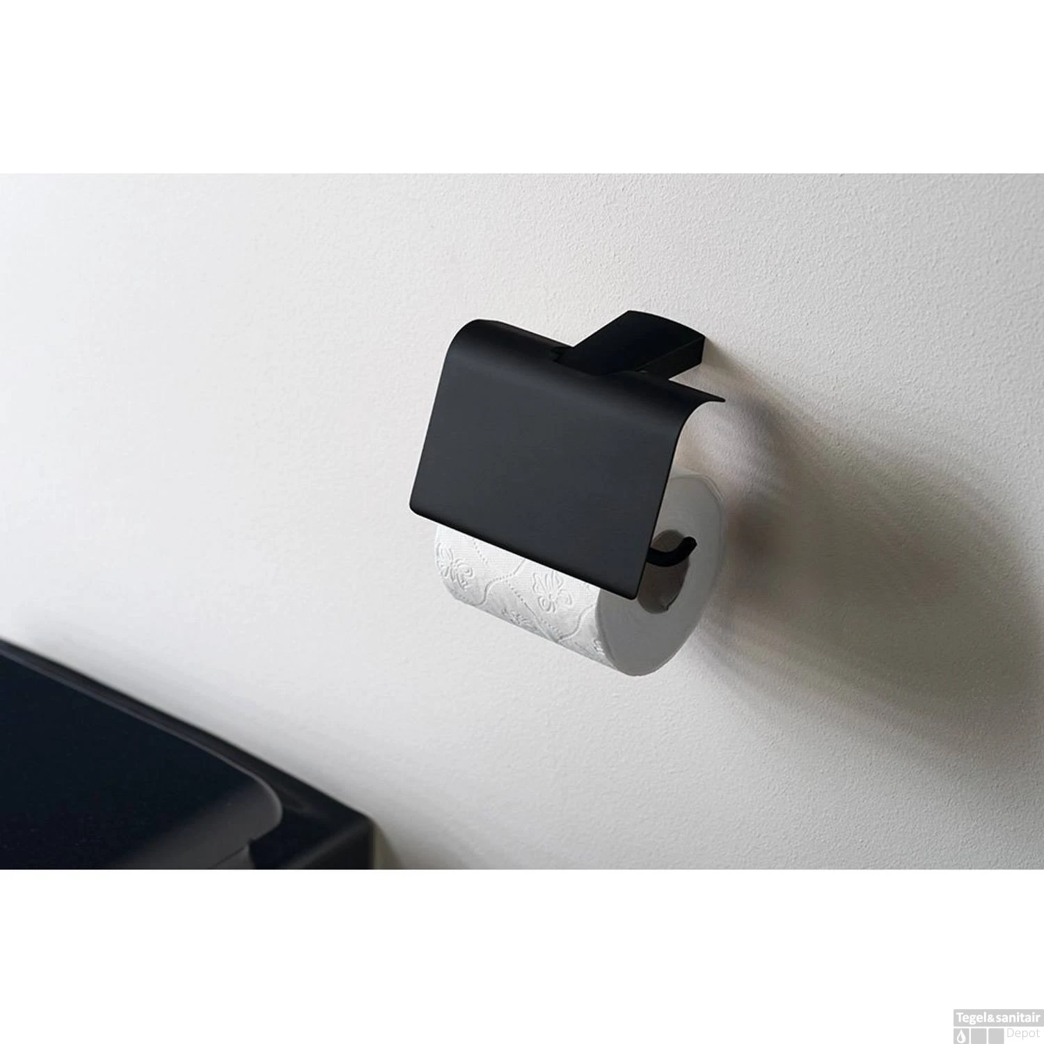 Toiletrolhouder Sapho Zen Black 13.6x9.9 Cm Met Klep Zwart 2 Toiletrolhouder Sapho Zen Black 13.6x9.9 Cm Met Klep Zwart - Afbeelding 2