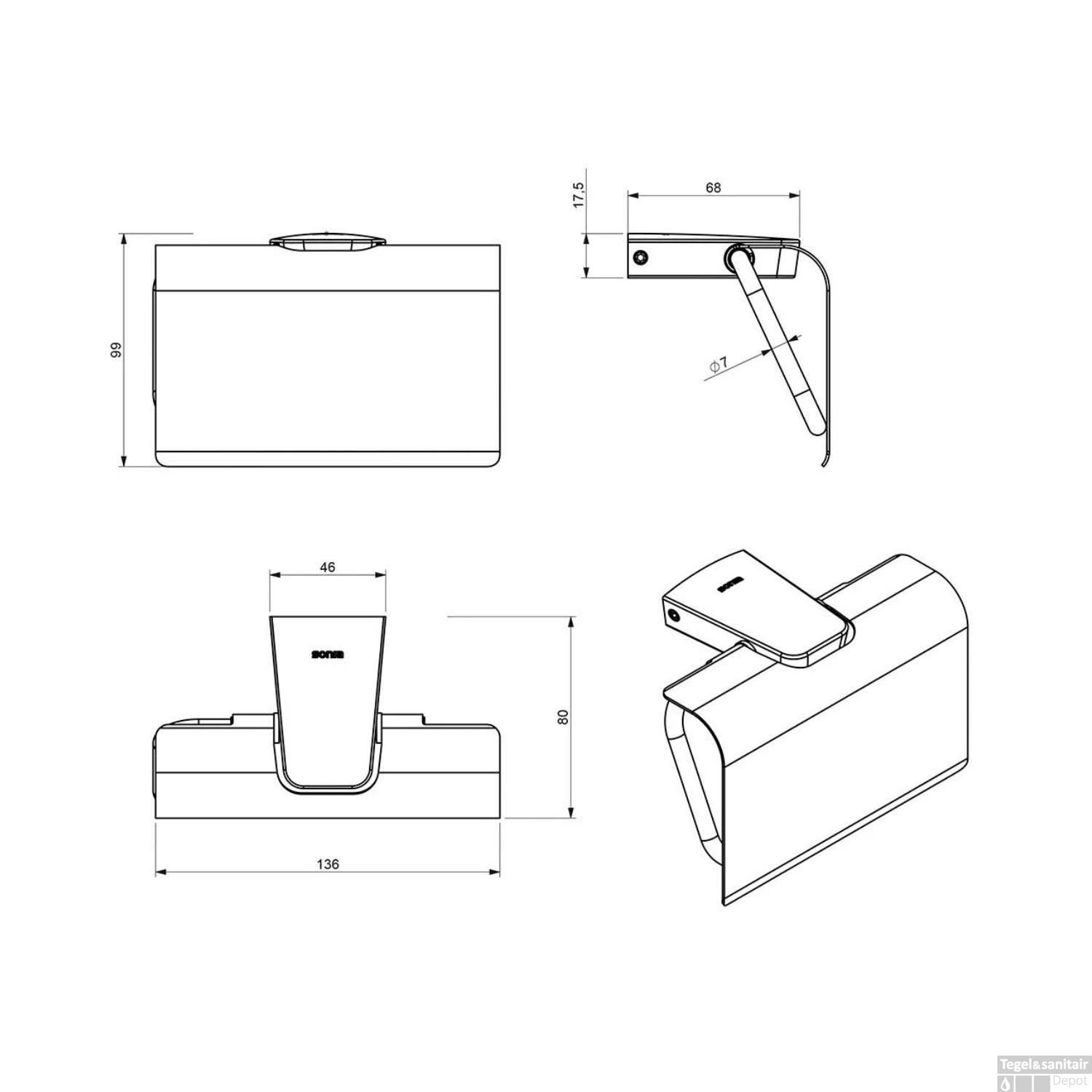 Toiletrolhouder Sapho Zen Black 13.6x9.9 Cm Met Klep Zwart 3 Toiletrolhouder Sapho Zen Black 13.6x9.9 Cm Met Klep Zwart - Afbeelding 3