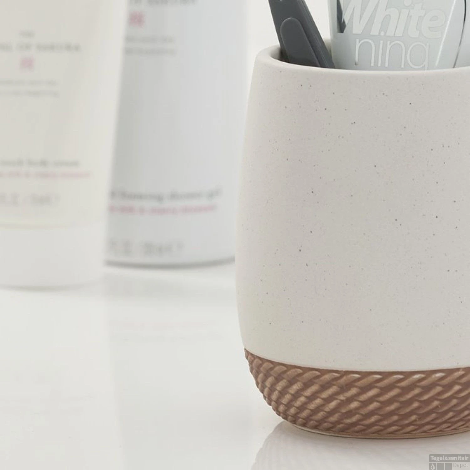 Tandenborstelbeker Vrijstaand Sealskin Braid Zand 2 Tandenborstelbeker Vrijstaand Sealskin Braid Zand - Afbeelding 2