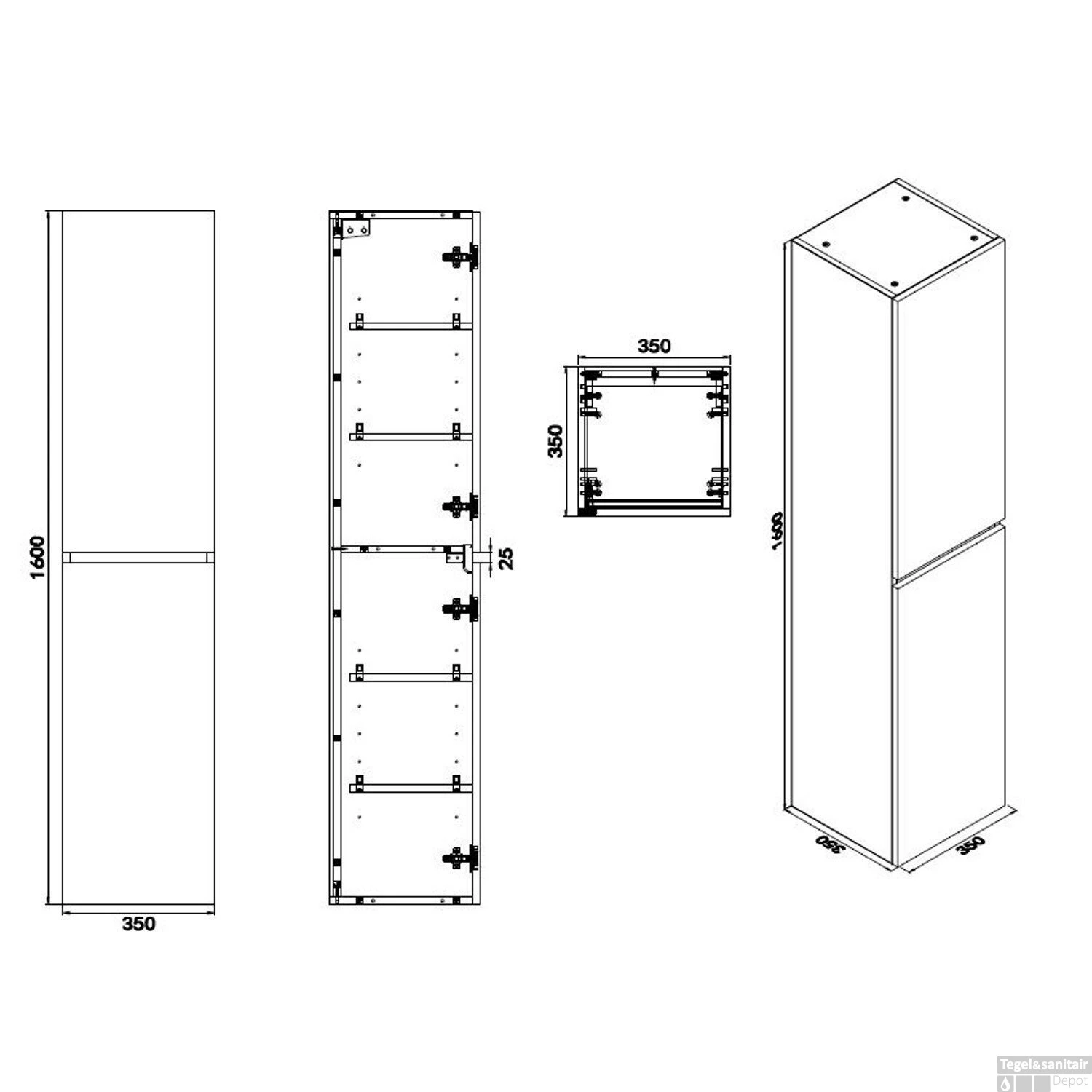 Hoge Kast 160 Cm Wiesbaden Vision 160x35x35 Grey Oak (2 Deuren) 3 Hoge Kast 160 Cm Wiesbaden Vision 160x35x35 Grey Oak (2 Deuren) - Afbeelding 3