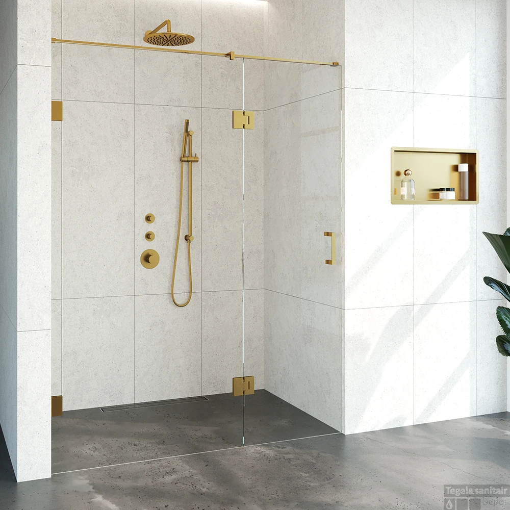 Nisdeur Compleet Just Creating Profielloos 2-Delig (Draaideur Bevestigd Op Inloopwand) 160x200 Cm 100/60 Goud 2 Nisdeur Compleet Just Creating Profielloos 2-Delig (Draaideur Bevestigd Op Inloopwand) 160x200 Cm 100/60 Goud - Afbeelding 2