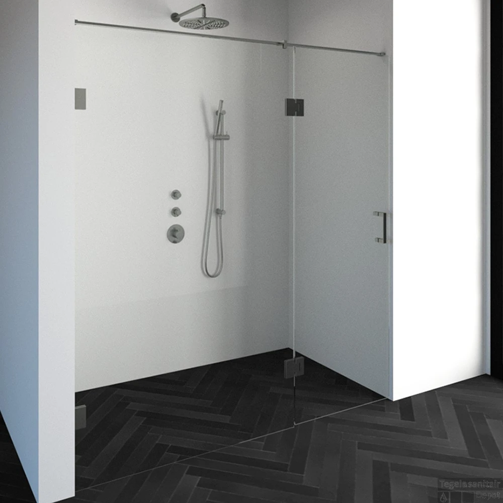 Nisdeur Compleet Just Creating Profielloos 2-Delig (Draaideur Bevestigd Op Inloopwand) 190x200 Cm 120/70 RVS 2 Nisdeur Compleet Just Creating Profielloos 2-Delig (Draaideur Bevestigd Op Inloopwand) 190x200 Cm 120/70 RVS - Afbeelding 2