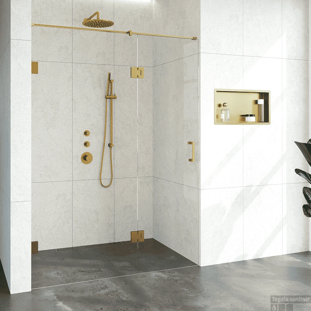 Nisdeur Compleet Just Creating Profielloos 2-Delig (Draaideur Bevestigd Op Inloopwand) 150x200 Cm 90/60 Goud 2 Nisdeur Compleet Just Creating Profielloos 2-Delig (Draaideur Bevestigd Op Inloopwand) 150x200 Cm 90/60 Goud - Afbeelding 2