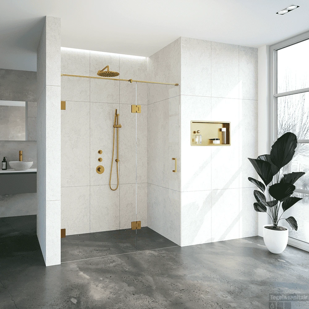 Nisdeur Compleet Just Creating Profielloos 2-Delig (Draaideur Bevestigd Op Inloopwand) 150x200 Cm 90/60 Goud 1 Nisdeur Compleet Just Creating Profielloos 2-Delig (Draaideur Bevestigd Op Inloopwand) 150x200 Cm 90/60 Goud