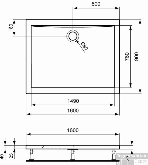 B&w-luxury Redro Douchebak 160 X 90 X 4 Cm. Wit 2 B&w-luxury Redro Douchebak 160 X 90 X 4 Cm. Wit - Afbeelding 2