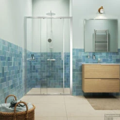 Tweedelige Schuifdeur In Nis Helder Veiligheidsglas Met Antikalklaag Sealskin Inc. 120x200 Cm Zilver