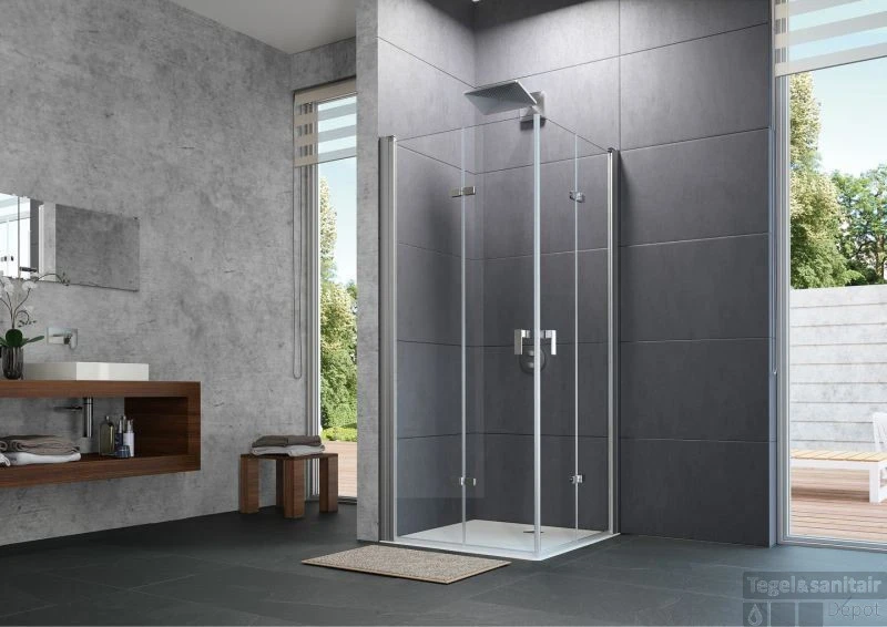 Huppe Design Pure 2-delige Vouwdeur Sft Links 120 X 190 Cm. Matzilver-antiplaque Glas 2 Huppe Design Pure 2-delige Vouwdeur Sft Links 120 X 190 Cm. Matzilver-antiplaque Glas - Afbeelding 2