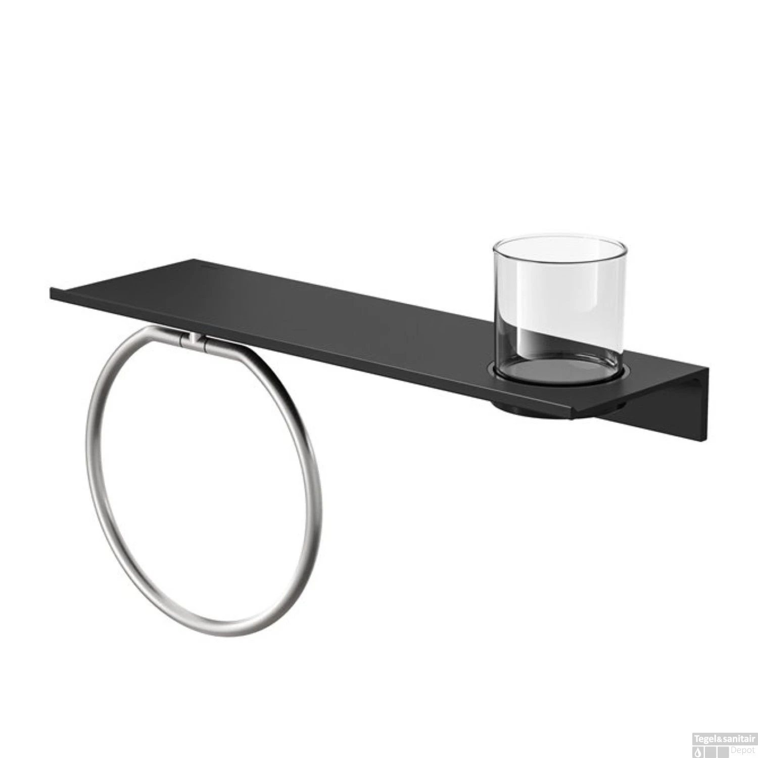 Planchet Met Glas En Handdoekring Geesa Leev 40 Cm RVS Zwart 2 Planchet Met Glas En Handdoekring Geesa Leev 40 Cm RVS Zwart - Afbeelding 2