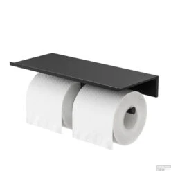 Planchet Met Dubbele Toiletrolhouder Zonder Klep Geesa Leev 28 Cm Zwart