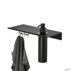 Planchet Met Zeepdispenser 200 Ml En Handdoekhaak Geesa Leev 28 Cm RVS Geborsteld Zwart