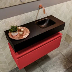 MONDIAZ ANDOR 80cm Toiletmeubel Fire. LEX 80cm Wastafel Urban Rechts Geen Kraangat -SEALSKIN Winkel badkamermeubel andor fire model lex vrijhangend urban sidetop 0020