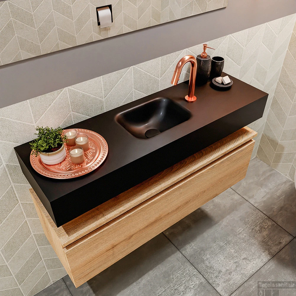 MONDIAZ ANDOR 100cm Toiletmeubel Washed Oak. LEX 100cm Wastafel Urban Midden 1 Kraangat - Afbeelding 3