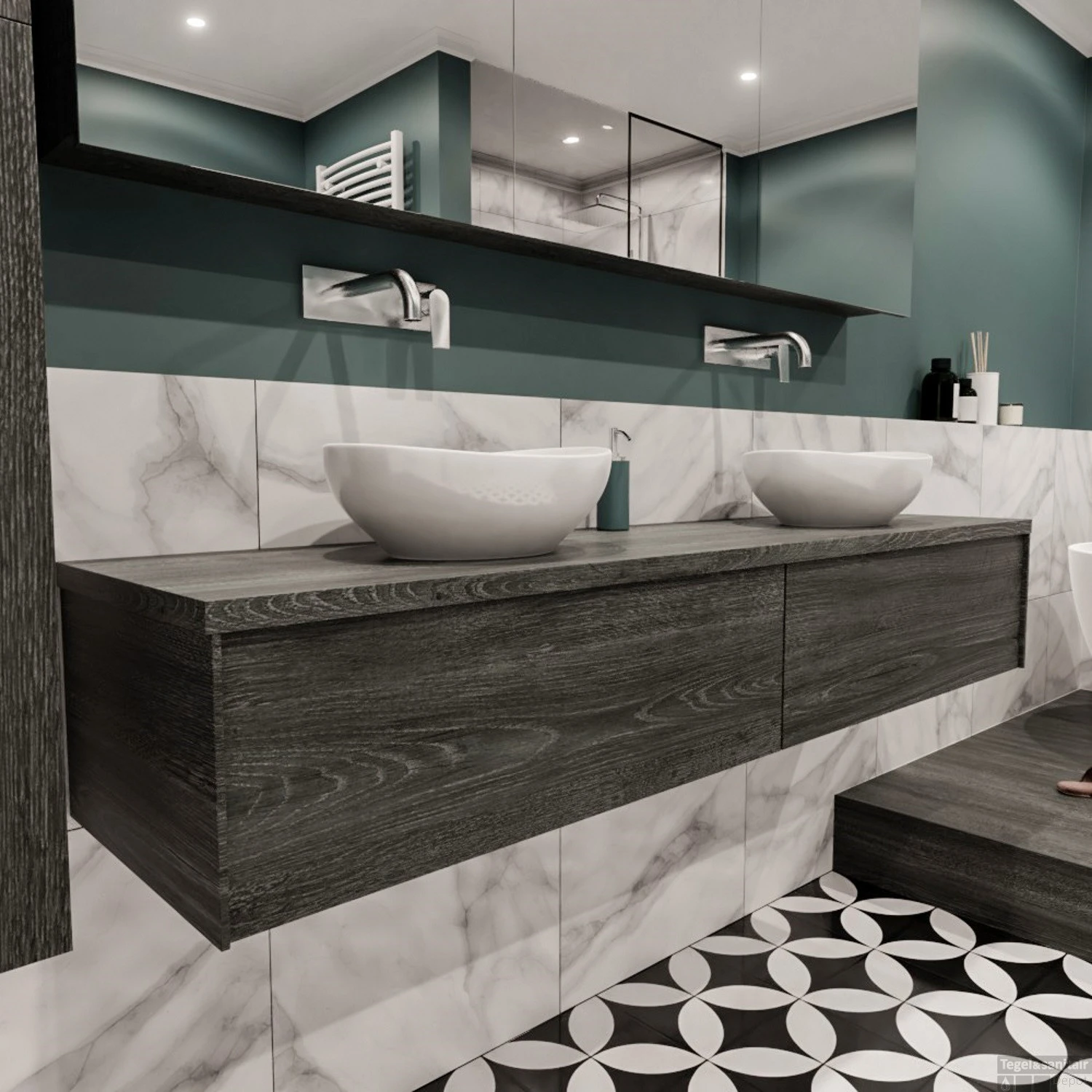 Badkamermeubel BWS Madrid Antraciet 180 Cm Met Topblad En Keramische Waskom Dubbel (2 Lades, 0 Kraangaten) 2 Badkamermeubel BWS Madrid Antraciet 180 Cm Met Topblad En Keramische Waskom Dubbel (2 Lades, 0 Kraangaten) - Afbeelding 2