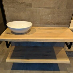 Badkamermeubel BWS Woodstone Twee Bovenbladen Met Boomstamkant 60 Cm (met Beugels En Waskom) 10 Badkamermeubel BWS Woodstone Twee Bovenbladen Met Boomstamkant 60 Cm (met Beugels En Waskom) -SEALSKIN Winkel badkamermeubel bws woodstone twee bovenbladen 1 kom boomstamkant 60 cm detail1