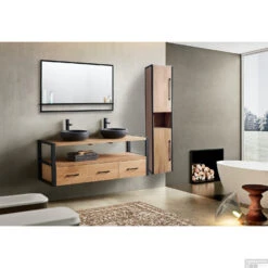 Badkamermeubel Casajoy Detroit 150x50x55cm Eiken Met Zwart RVS Frame