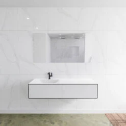 Badkamermeubelset Mondiaz LAGOM 140 Cm Linkse Wastafel Solid Surface Met 1 Kraangat Mat Zwart (2 Laden)