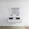 Badkamermeubelset Mondiaz LAGOM 120 Cm Topblad Met Dubbele Wastafel Solid Surface Opzetkom Binx Zonder Kraangaten Mat Zwart (1 Lade)