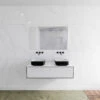 Badkamermeubelset Mondiaz LAGOM 120 Cm Topblad Met Dubbele Wastafel Solid Surface Opzetkom Binx Zonder Kraangaten Mat Zwart (2 Laden)