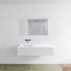 Badkamermeubelset Mondiaz LAGOM 130 Cm Linkse Waskom Solid Zonder Kraangaten Mat Wit (1 Lade)