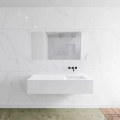 Badkamermeubelset Mondiaz LAGOM 140 Cm Rechtse Waskom Solid Zonder Kraangaten Mat Wit (1 Lade)