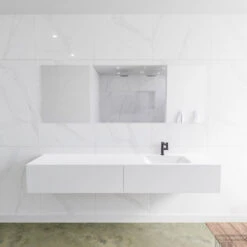 Badkamermeubelset Mondiaz LAGOM 200 Cm Rechtse Waskom Solid Surface Met 1 Kraangat Mat Wit (2 Laden)
