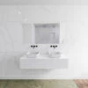 Badkamermeubelset Mondiaz LAGOM 140 Cm Met Topblad Dubbele Wastafel Solid Surface Opzetkom Binx Zonder Kraangaten Mat Wit (1 Lade)