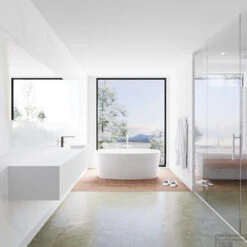 Badkamermeubelset Mondiaz LAGOM 190 Cm Rechtse Waskom Solid Surface Met 1 Kraangat Mat Wit (2 Laden) -SEALSKIN Winkel badkamermeubel met solid surface wastafel model lagom side white 00107