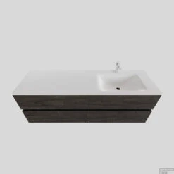 Badkamermeubel Solid Surface BWS Oslo 150x46 Cm Rechts Wood Dark Brown 4 Laden (met 1 Kraangat)