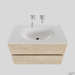 Badkamermeubel Solid Surface BWS Stockholm 80x46 Cm Wood Washed Oak (0 Kraangaten)