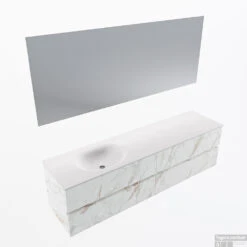 MONDIAZ VICA 180cm Badmeubel Onderkast Carrara 4 Lades. Wastafel Moon Links 1 Kraangat, Kleur Talc Met Spiegel LED.