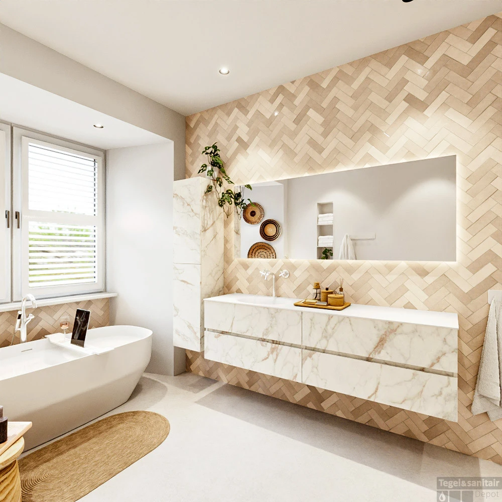 MONDIAZ VICA 180cm Badmeubel Onderkast Carrara 4 Lades. Wastafel Moon Links 1 Kraangat, Kleur Talc Met Spiegel LED. 7 MONDIAZ VICA 180cm Badmeubel Onderkast Carrara 4 Lades. Wastafel Moon Links 1 Kraangat, Kleur Talc Met Spiegel LED. - Afbeelding 7