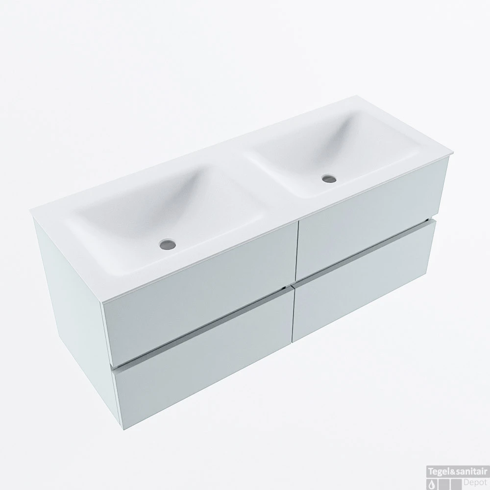 MONDIAZ VICA 120cm Badmeubel Onderkast Clay 4 Lades. Wastafel CLOUD Dubbel 2 Kraangaten, Kleur Talc. 4 MONDIAZ VICA 120cm Badmeubel Onderkast Clay 4 Lades. Wastafel CLOUD Dubbel 2 Kraangaten, Kleur Talc. - Afbeelding 4