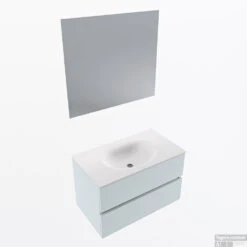 MONDIAZ VICA 80cm Badmeubel Onderkast Clay 2 Lades. Wastafel Moon Midden Zonder Kraangat, Kleur Talc Met Spiegel LED.