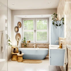 MONDIAZ VICA 120cm Badmeubel Onderkast Clay 2 Lades. Wastafel Moon Midden Zonder Kraangat, Kleur Talc Met Spiegel LED. -SEALSKIN Winkel badkamermeubel vica clay moon talc set3 0026