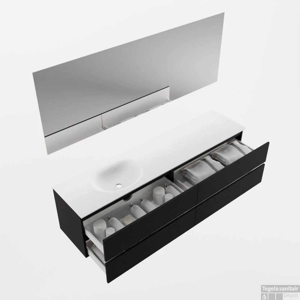 MONDIAZ VICA 190cm Badmeubel Onderkast Urban 4 Lades. Wastafel Moon Links 1 Kraangat, Kleur Talc Met Spiegel LED. 2 MONDIAZ VICA 190cm Badmeubel Onderkast Urban 4 Lades. Wastafel Moon Links 1 Kraangat, Kleur Talc Met Spiegel LED. - Afbeelding 2