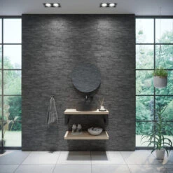 Badkamermeubelset BWS Eiken Massief Hout Bovenblad Recht 60 Cm Olie Natuur