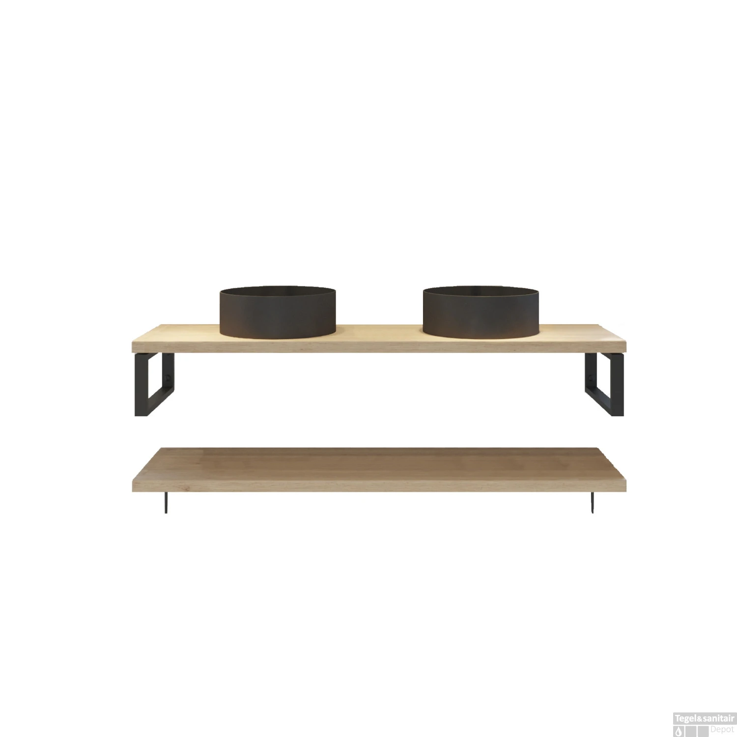 Badkamermeubelset BWS Eiken Massief Hout Bovenblad Zonder Boomschors 160 Cm Olie Natuur - Afbeelding 4