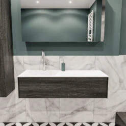 Badkamermeubel BWS Madrid Antraciet 120x45x30 Cm Mat Witte Solid Surface Wastafel Links (1 Kraangat)