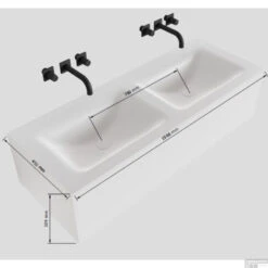 Badkamermeubelset Mondiaz LAGOM 150 Cm Dubbele Waskom Solid Met 2 Kraangaten Mat Wit (1 Lade) -SEALSKIN Winkel badkamermeubelset mondiaz lagom 150 cm led dubbele wastafel solid surface zonder kraangat zwart 1 lade tech 3