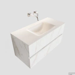 Badkamermeubel BWS Valencia Carrara Mat 100 Cm Solid Surface Wastafel (0 Kraangaten, 2 Lades) -SEALSKIN Winkel badmeubel bws madrid 100 keramiek midden 0krg shop