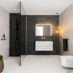 Badkamermeubel BWS Madrid Carrara Mat 100 Cm Solid Surface Wastafel (0 Kraangaten, 2 Lades)