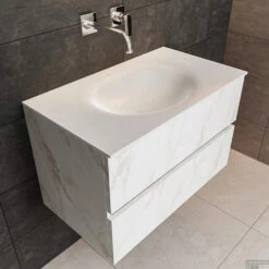 Badkamermeubel BWS Madrid Carrara Mat 80 Cm Solid Surface Wastafel (0 Kraangaten, 2 Lades) 7 Badkamermeubel BWS Madrid Carrara Mat 80 Cm Solid Surface Wastafel (0 Kraangaten, 2 Lades) -SEALSKIN Winkel badmeubel bws madrid 80 solid surface midden 0krg detail