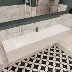 Badkamermeubel BWS Madrid Wit 180x45x30 Cm Mat Witte Solid Surface Wastafel Links (2 Lades, 1 Kraangat) -SEALSKIN Winkel badmeubel bws wit 180 cm links 2ld 1krg detail1