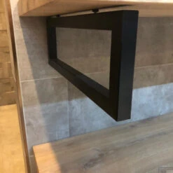 Badkamermeubel BWS Woodstone Twee Bovenbladen Met Boomstamkant 120 Cm (met Beugels En Waskommen) -SEALSKIN Winkel badmeubelset bws woodstone 120 cm twee planken zwarte waskommen detail2