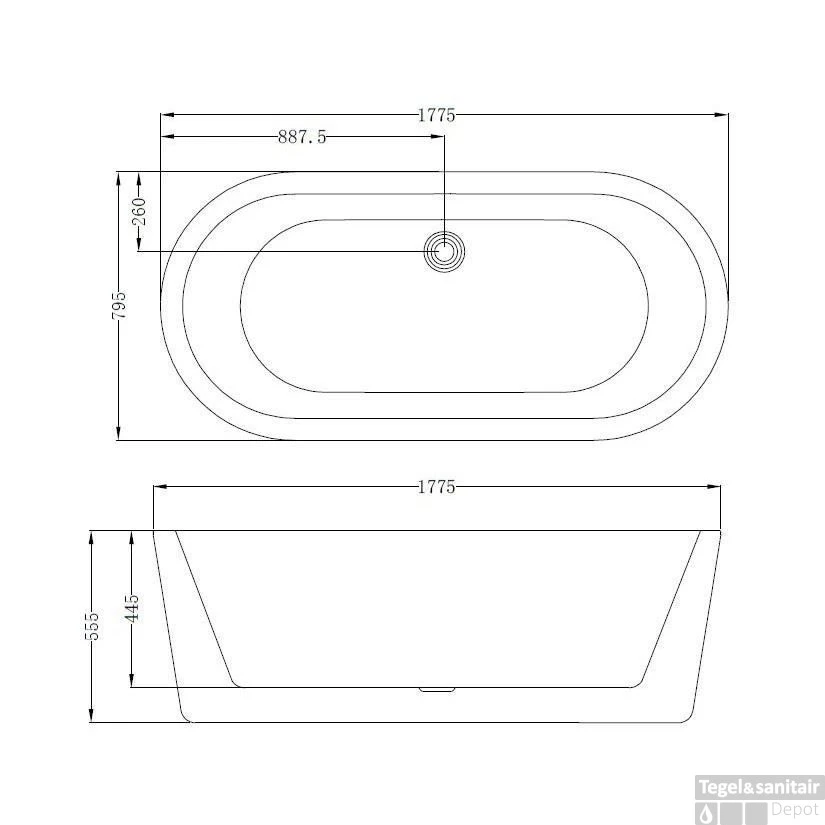 Vrijstaand Ligbad Black And White 178x80x55cm 4 Vrijstaand Ligbad Black And White 178x80x55cm - Afbeelding 4