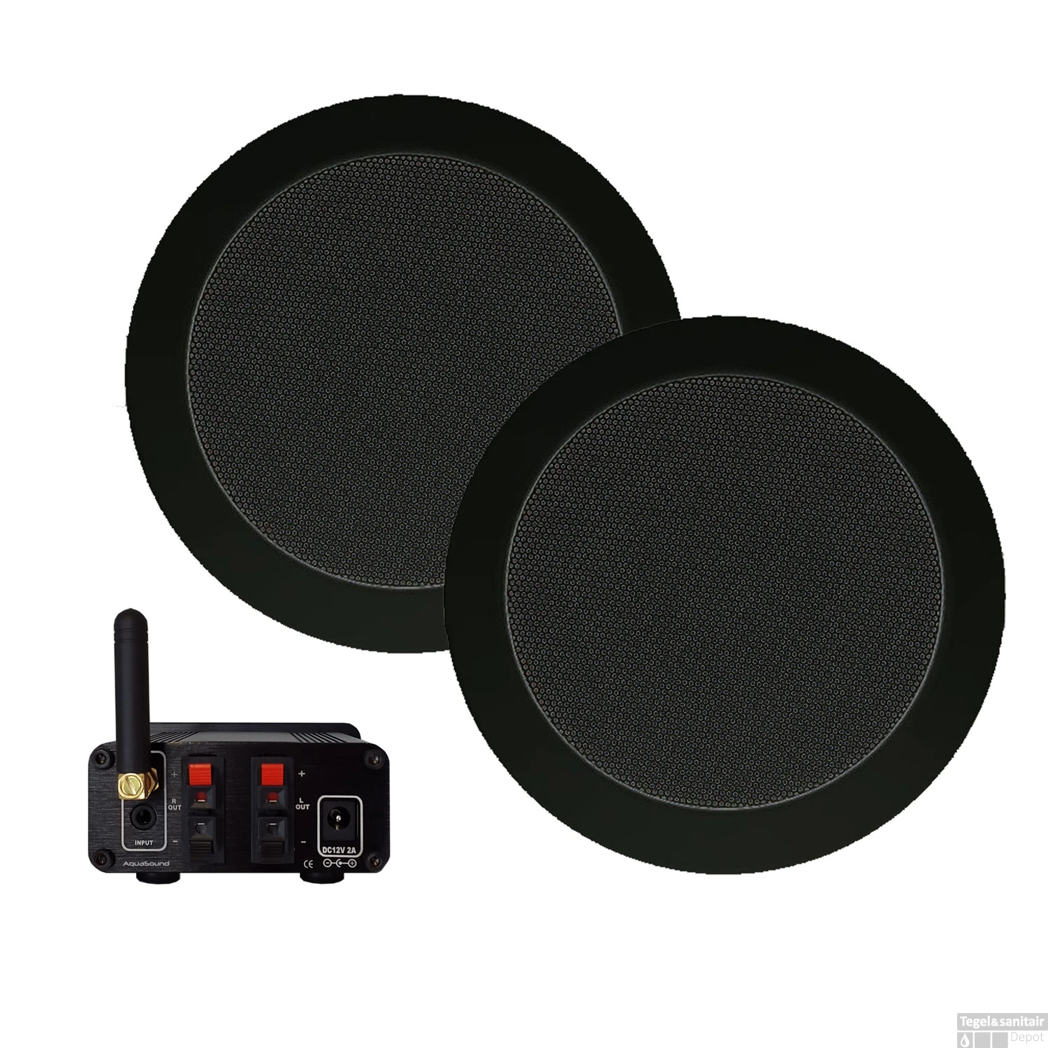 Bluetooth Music Center Aquasound + Twist Speakerset 50 Watt / BT4.0 / AUTO-AUX Mat Zwart