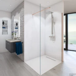 BWS Inloopdouche Pro Line Helder Glas 60x200 Geborsteld Messing Koper Profiel En Stang