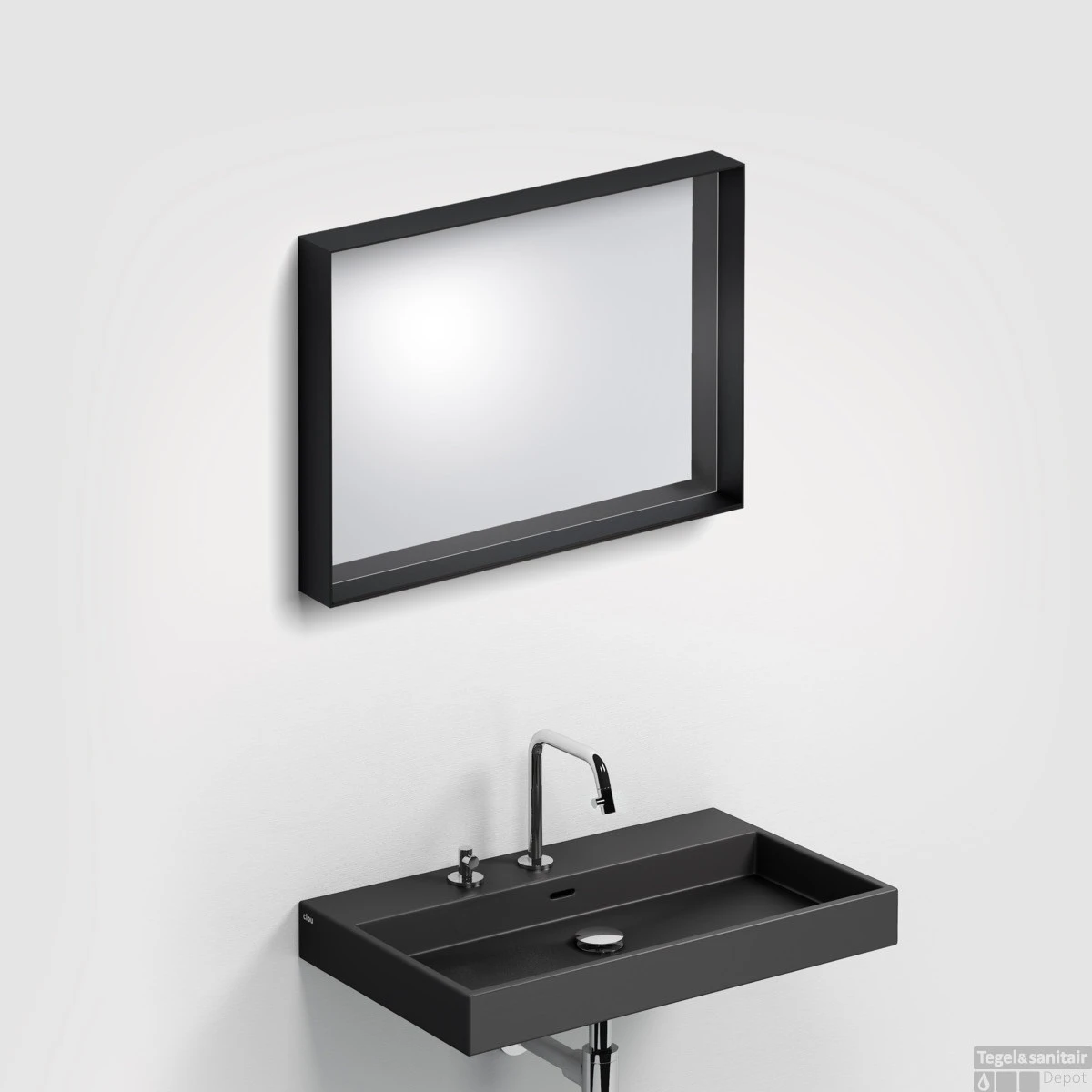 Clou Look At Me Spiegel Met Omlijsting Mat Zwart En Inleg Planchet In Glas 70x8x50cm - Afbeelding 2