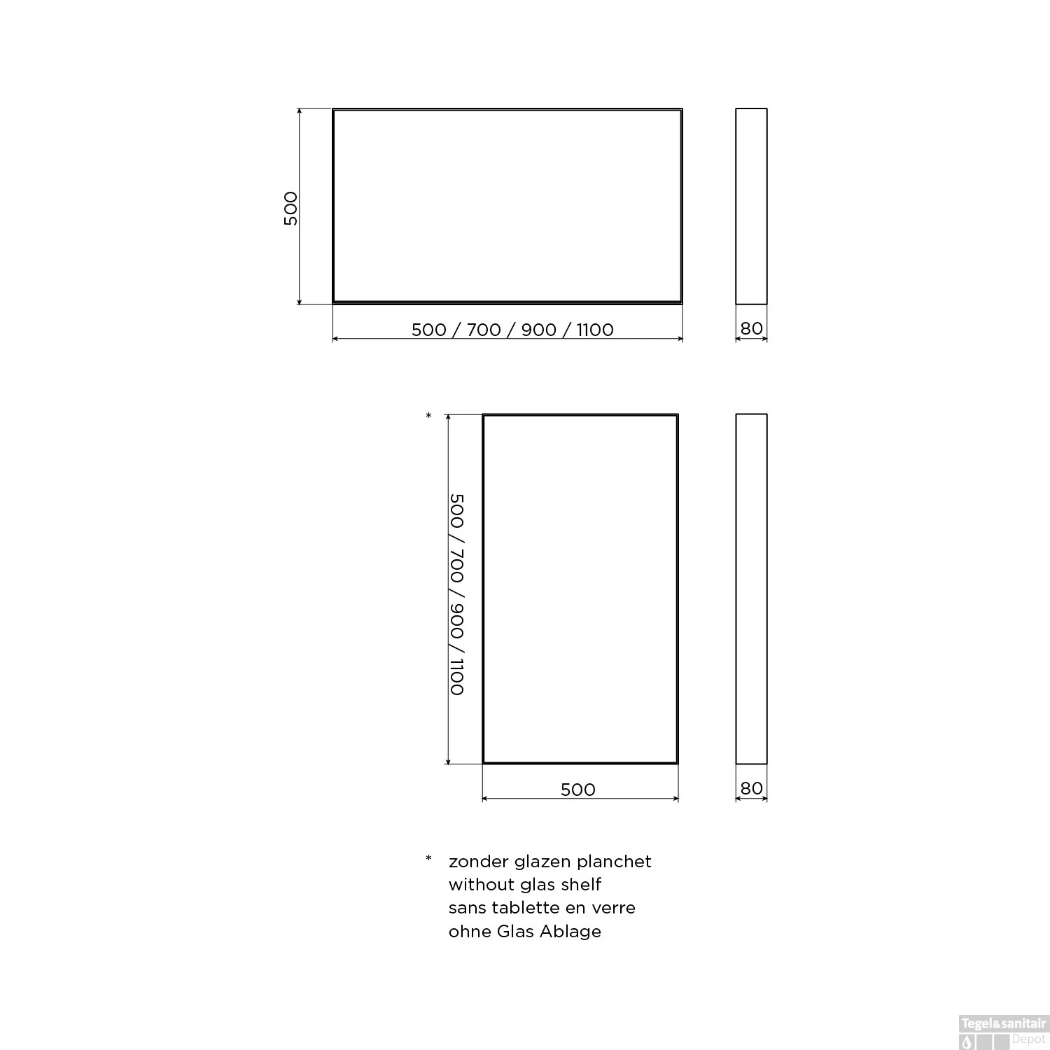 Clou Look At Me Spiegel Met Omlijsting Mat Zwart En Inleg Planchet In Glas 70x8x50cm - Afbeelding 3